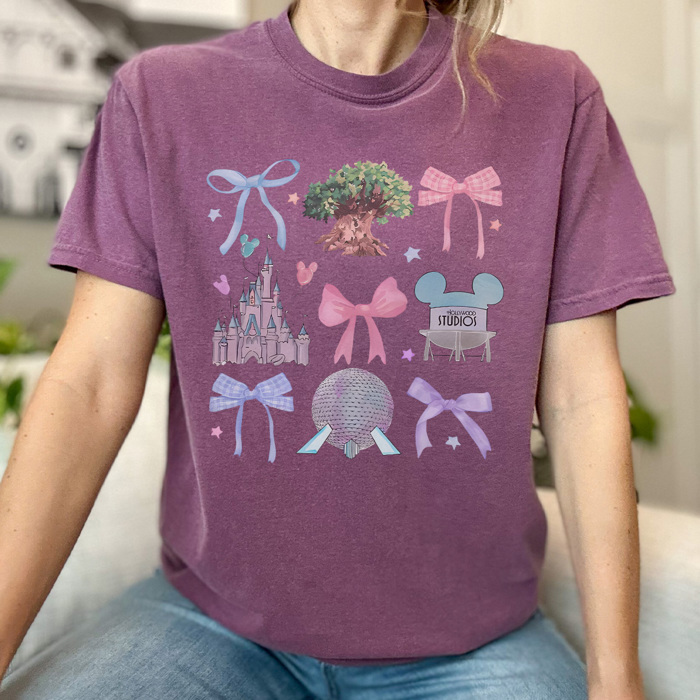 Theme Park World Coquette Graphic Tee, Vacation Tee, Cute Bow Shirt, Magical Kingdom Tee, Mouse Shirt
