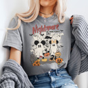 Medium Light Gray Nightmare On Main Street Graphic Tee, Vacation Tee, Theme Park Shirt, Halloween Mouse Shirt