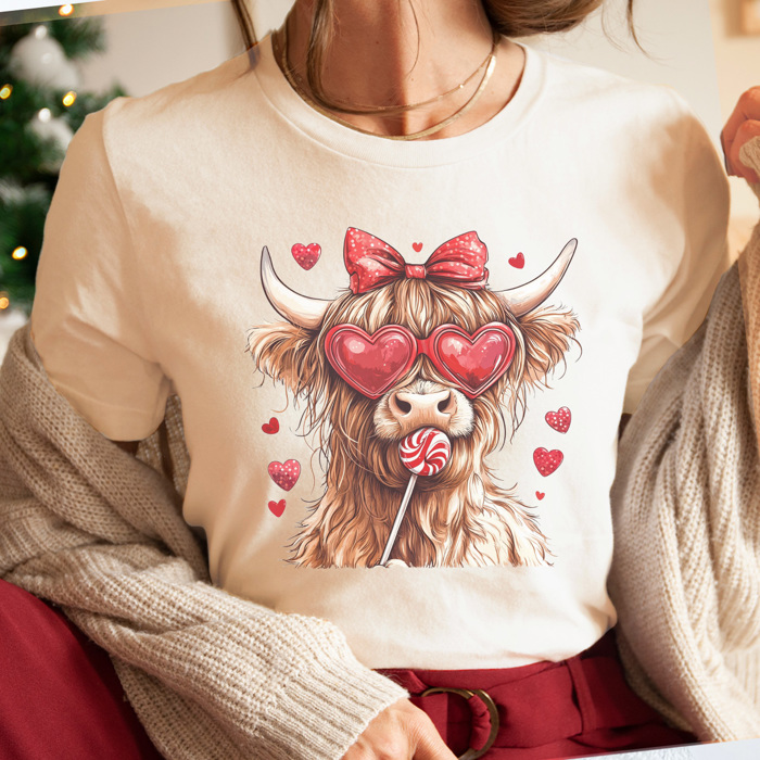 Cow Graphic Tee, Highland Cow Shirt, Sucker For You