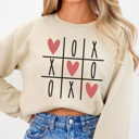 Large Sand XOXO Tic Tac Toe Graphic Sweatshirt, Valentine Graphic Sweatshirt, XOXO Shirt, Cute Valentine's Day Sweatshirt, Glitter Heart Sweatshirt