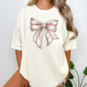 XL Ivory Coquette Baseball Bow Graphic Tee, Baseball Mom Shirt, Cute Baseball Shirt, Comfort Colors