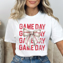 Large White Game Day Coquette Baseball Graphic Tee, Baseball Mom Shirt, Cute Baseball Shirt, Comfort Colors, Baseball Bow Shirt, Game Day Tee