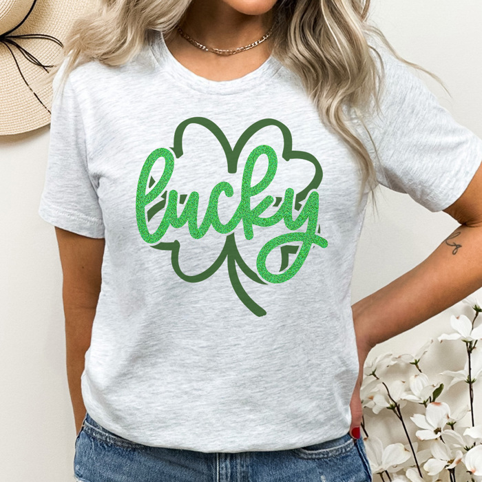 Lucky Clover Faux Sparkle Graphic Tee, St. Patricks Day Shirt, Saint Patty Tee, Clover Shirt, Funny Graphic Tee