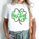  Lucky Clover Faux Sparkle Graphic Tee, St. Patricks Day Shirt, Saint Patty Tee, Clover Shirt, Funny Graphic Tee