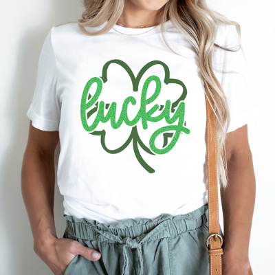 Lucky Clover Faux Sparkle Graphic Tee, St. Patricks Day Shirt, Saint Patty Tee, Clover Shirt, Funny Graphic Tee