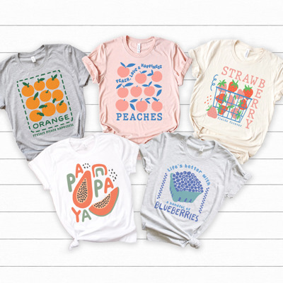 Retro Fruits Graphic Tee, Spring Graphic Tee, Trendy Shirt, Strawberry Tee
