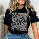 Small Black Boho Vintage Flower Graphic Tee, Cute Flower Shirt, Summer Tee, Boho Shirt