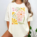 Large Ivory Colorful Boho Flower Graphic Tee