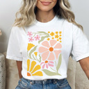 Large White Colorful Boho Flower Graphic Tee