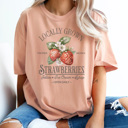Medium Peachy Local Grown Strawberries Graphic Tee, Trendy Shirt, Summer Graphic Tee, Strawberry Shirt
