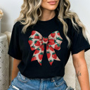 Large Black Strawberry Coquette Bow Graphic Tee, Strawberry Shirt, Trendy Tee, Summer Graphic Tee