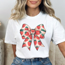 Large White Strawberry Coquette Bow Graphic Tee, Strawberry Shirt, Trendy Tee, Summer Graphic Tee