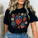 Small Black 4th of July Strawberry Graphic Tee, Fourth of July Tee, Strawberry Tee, Summer Graphic Tee