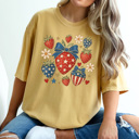  4th of July Strawberry Graphic Tee, Fourth of July Tee, Strawberry Tee, Summer Graphic Tee