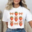 XXL White Strawberry Gingham Bow Graphic Tee, Coquette Tee, Trendy Tee, Summer Graphic Tee