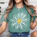 Large Light Green Daisy Flower Graphic Tee, Flower Shirt, Boho Tee, Cute Summer Shirt