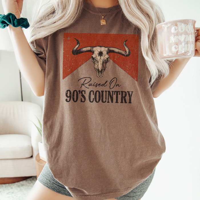 Raised On 90s Country Graphic Tee, Country Music Shirt, Western Graphic Tee, Cowboy Shirt, Summer Tee