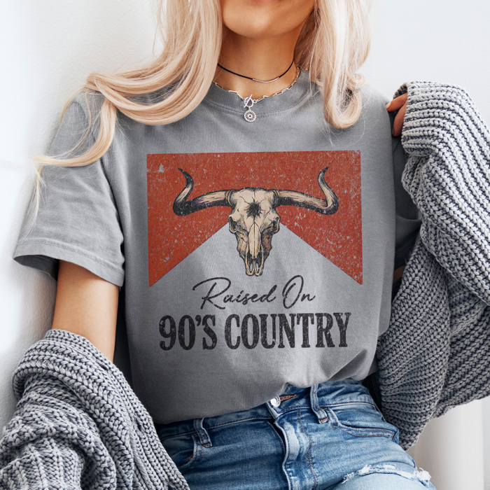 Raised On 90s Country Graphic Tee, Country Music Shirt, Western Graphic Tee, Cowboy Shirt, Summer Tee