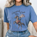 Large Blue Jean Land of The Free Graphic Tee, Cowboy Tee, Fourth of July Tee, 4th of July Graphic Tee