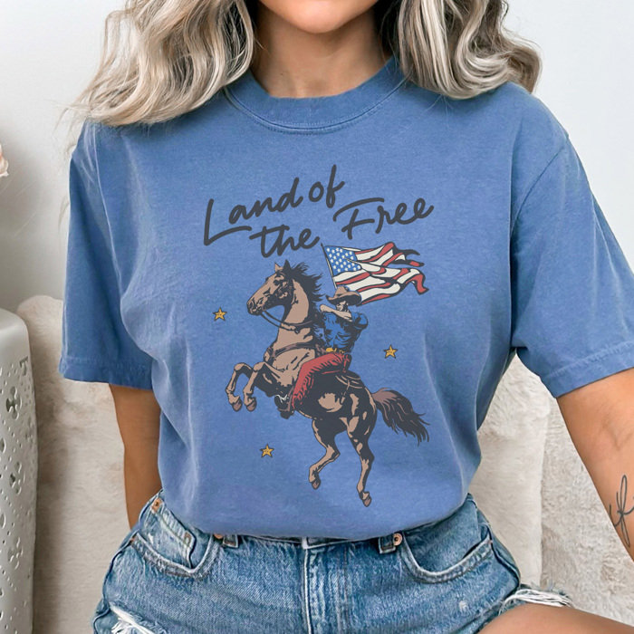 Land of The Free Graphic Tee, Cowboy Tee, Fourth of July Tee, 4th of July Graphic Tee
