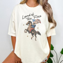 Large Ivory Land of The Free Graphic Tee, Cowboy Tee, Fourth of July Tee, 4th of July Graphic Tee