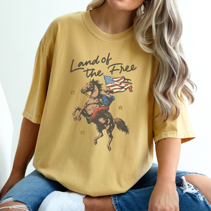 Land of The Free Graphic Tee, Cowboy Tee, Fourth of July Tee, 4th of July Graphic Tee