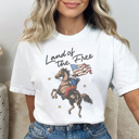 Large White Land of The Free Graphic Tee, Cowboy Tee, Fourth of July Tee, 4th of July Graphic Tee