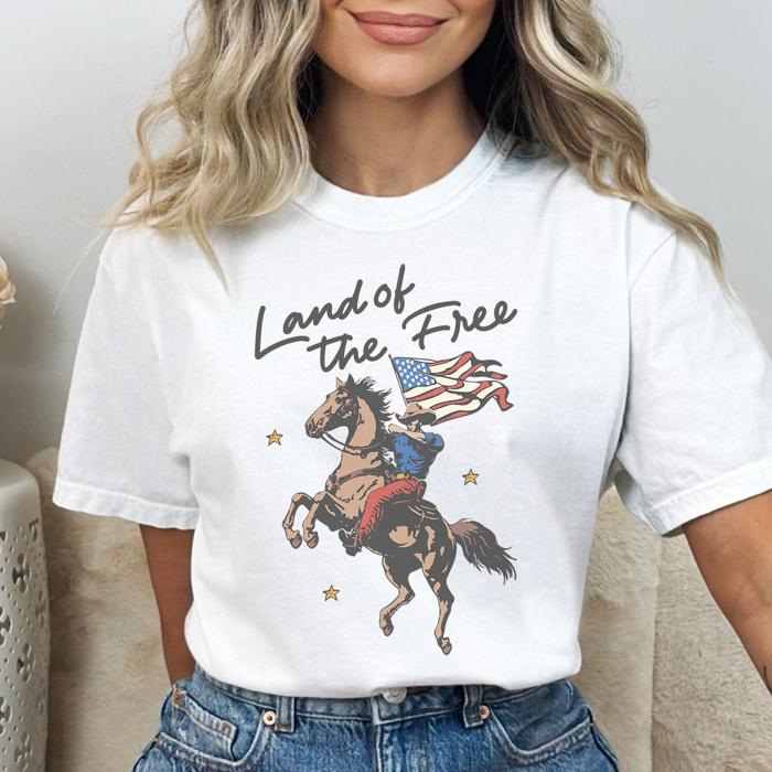Land of The Free Graphic Tee, Cowboy Tee, Fourth of July Tee, 4th of July Graphic Tee