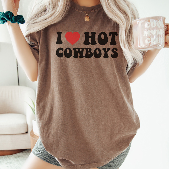 I Love Hot Cowboys Graphic Tee, Cowgirl Summer, Cowboy Shirt, Trendy Graphic Tee, Country Music Tee