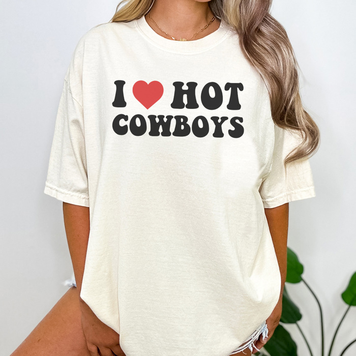 I Love Hot Cowboys Graphic Tee, Cowgirl Summer, Cowboy Shirt, Trendy Graphic Tee, Country Music Tee