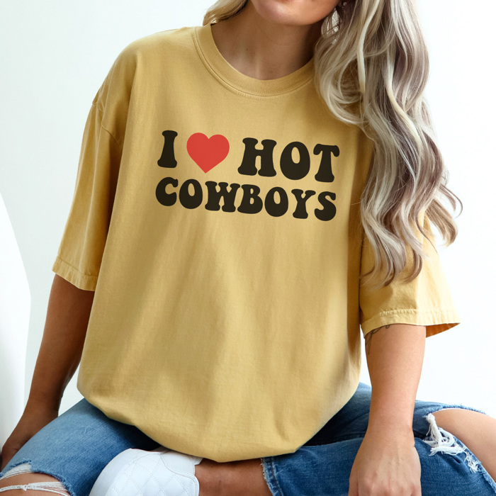 I Love Hot Cowboys Graphic Tee, Cowgirl Summer, Cowboy Shirt, Trendy Graphic Tee, Country Music Tee