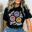 Small Black Happy To See Your Face Graphic Tee, Cute Teacher Tee, Back to School Shirt, Positive Tee