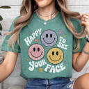 Large Light Green Happy To See Your Face Graphic Tee, Cute Teacher Tee, Back to School Shirt, Positive Tee