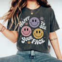  Happy To See Your Face Graphic Tee, Cute Teacher Tee, Back to School Shirt, Positive Tee