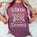XXL Berry Vibin With My Demons Graphic Tee, Halloween Graphic Tee, Trendy Halloween, Zombie Shirt, Skeleton Shirt