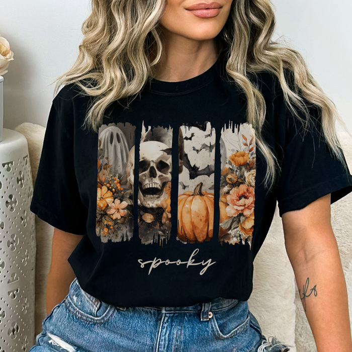 Spooky Watercolor Graphic Tee, Cute Halloween Shirt, Vintage Halloween Tee, Comfort Colors