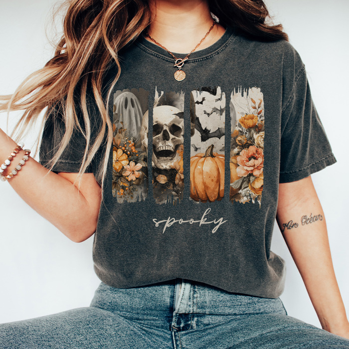 Spooky Watercolor Graphic Tee, Cute Halloween Shirt, Vintage Halloween Tee, Comfort Colors