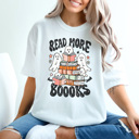 Small White Read More Books Graphic Tee, Halloween Shirt, Halloween Teacher Tee, Librarian Shirt, Teacher Shirt