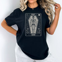 Large Black Skeleton Tarot Card Graphic Tee, Spooky Season Tee, Vintage Halloween, Trendy Shirt