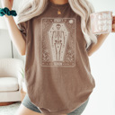  Skeleton Tarot Card Graphic Tee, Spooky Season Tee, Vintage Halloween, Trendy Shirt
