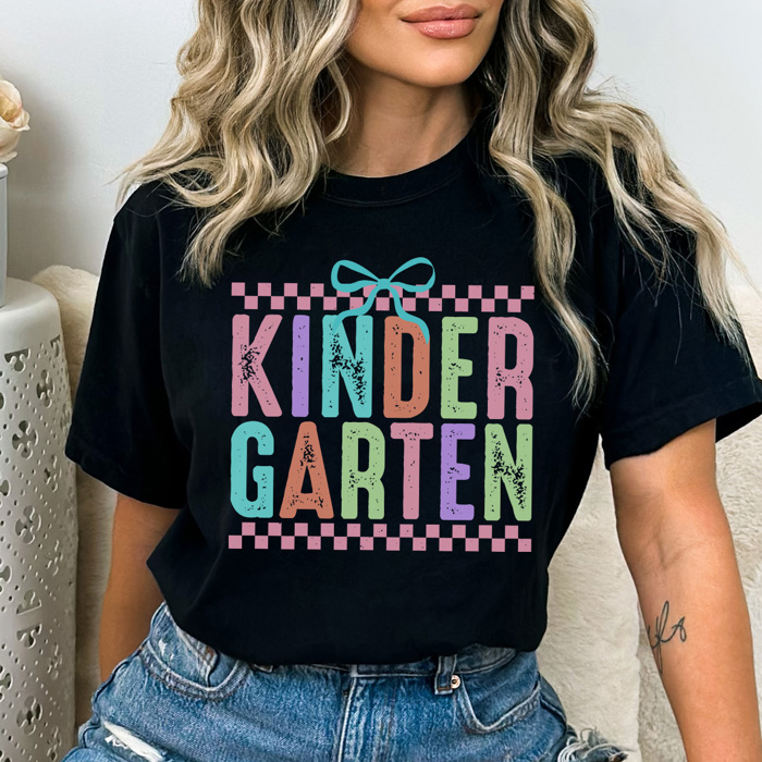 Neon Checkered Grade Graphic Tee, Back to School Shirt, Cute Teacher Shirt, Happy First Day Shirt