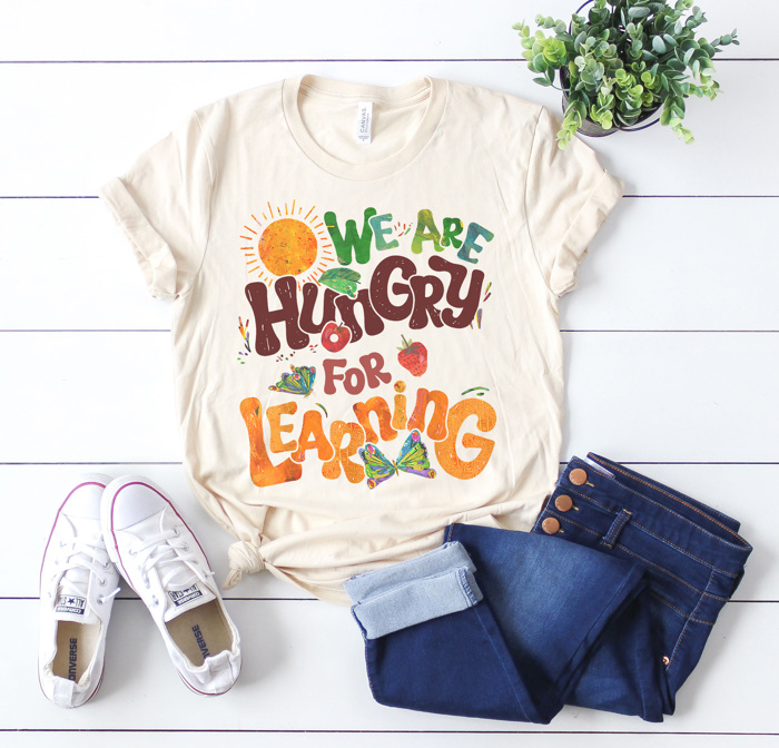 Hungry For Learning Graphic Tee, Reading Shirt, Teacher Graphic Tee, Favorite Book Graphic Tee