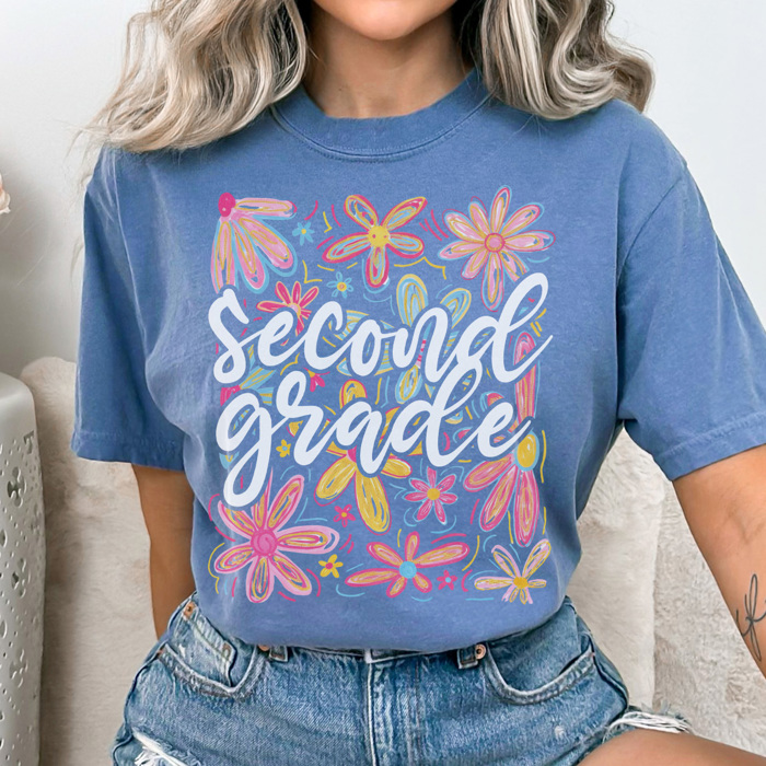 Neon Flower Grades Graphic Tee, Cute Teacher Tee, Back to School Shirt, Grade Level Tees