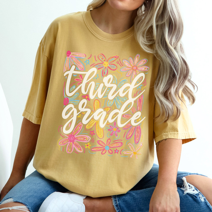 Neon Flower Grades Graphic Tee, Cute Teacher Tee, Back to School Shirt, Grade Level Tees