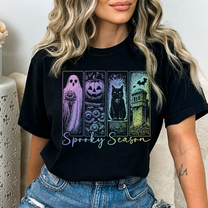 Iridescent Halloween Graphic Tee, Cute Halloween Shirt, Spooky Season Tee