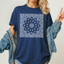 Small Navy Bandana Print Graphic Tee, Trendy Shirt, Every Day Tee, Cute Graphic Tee