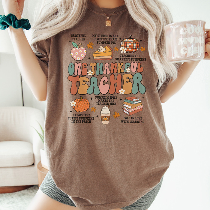 One Thankful Teacher Graphic Tee, Teacher Shirt, Thanksgiving Tee, Teach Little Turkeys, Cute Teacher Tee