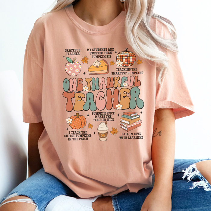 One Thankful Teacher Graphic Tee, Teacher Shirt, Thanksgiving Tee, Teach Little Turkeys, Cute Teacher Tee