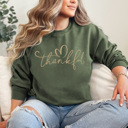 Large Military Green Thankful Graphic Sweatshirt, Thanksgiving Sweatshirt, Give Thanks Sweatshirt, Fall Outfit