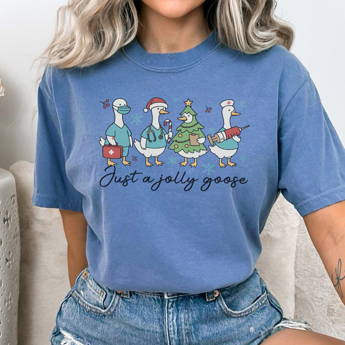 Jolly Christmas Goose Graphic Tee, Christmas Nurse Shirt, Christmas CNA Shirt, Christmas Gift for Nurse